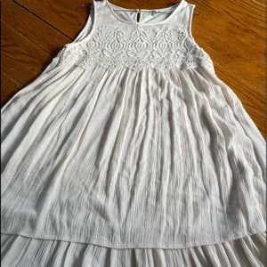 JODIFL brand cream color tunic top. Size Medium. Crochet lace detail, lined.